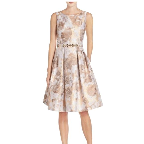 Eliza J Fit & Flare Dress Rose Gold Metallic Embellished Pearls - Picture 15 of 16